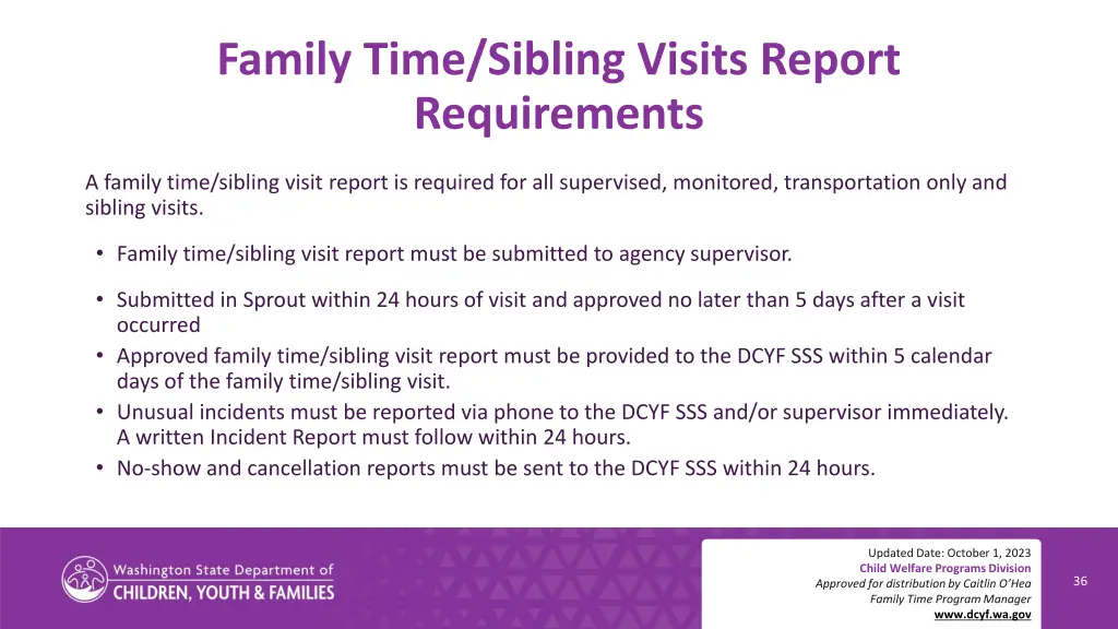 family time sibling visits report requirements