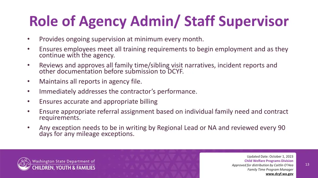 role of agency admin staff supervisor