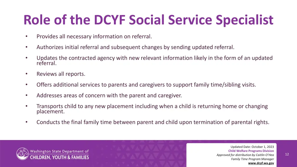 role of the dcyf social service specialist