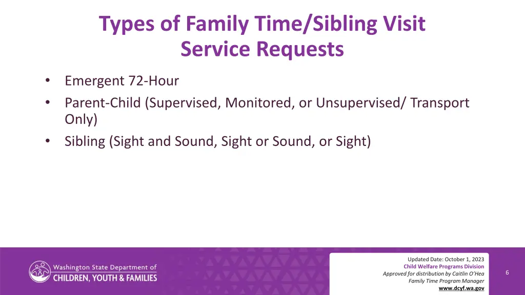 types of family time sibling visit service