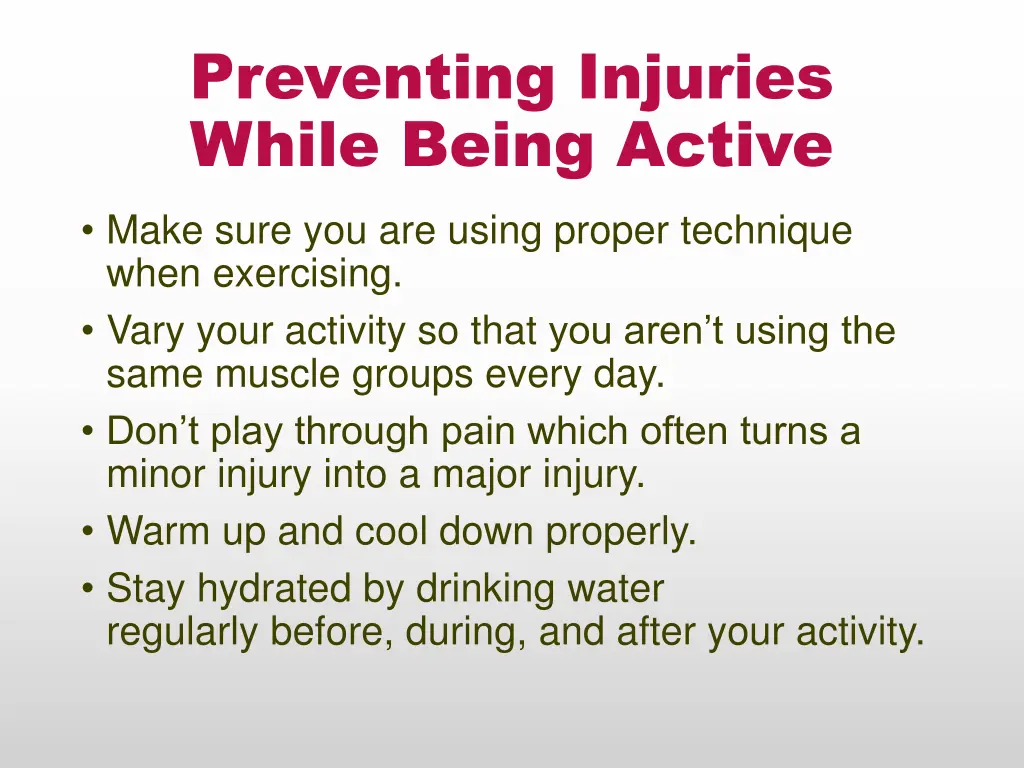 preventing injuries while being active