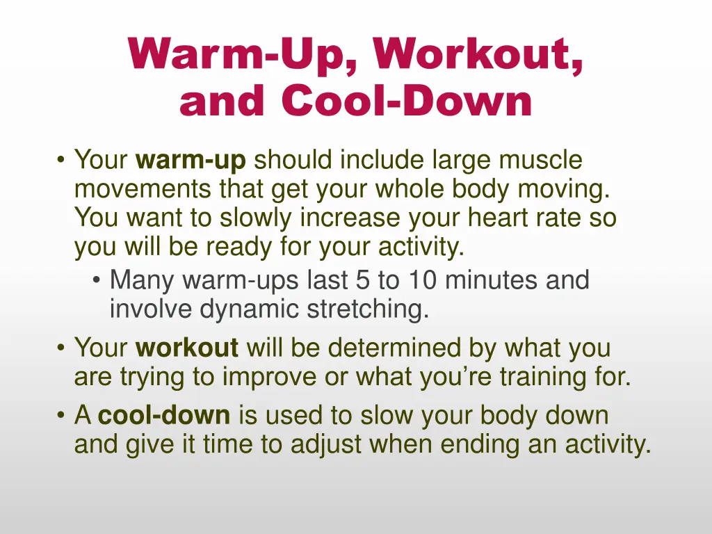 warm up workout and cool down