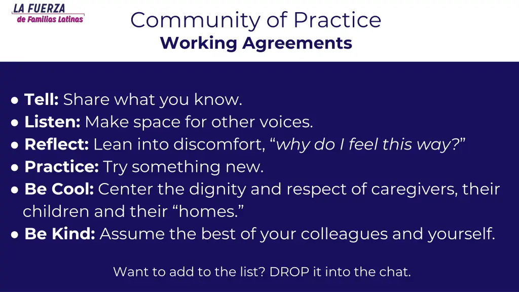 community of practice working agreements