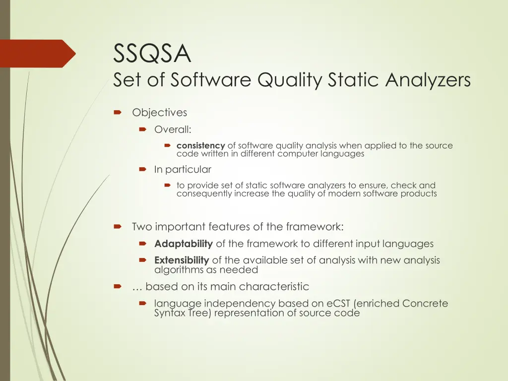 ssqsa set of software quality static analyzers
