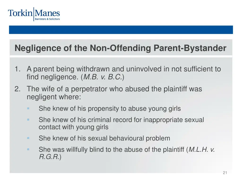 negligence of the non offending parent bystander