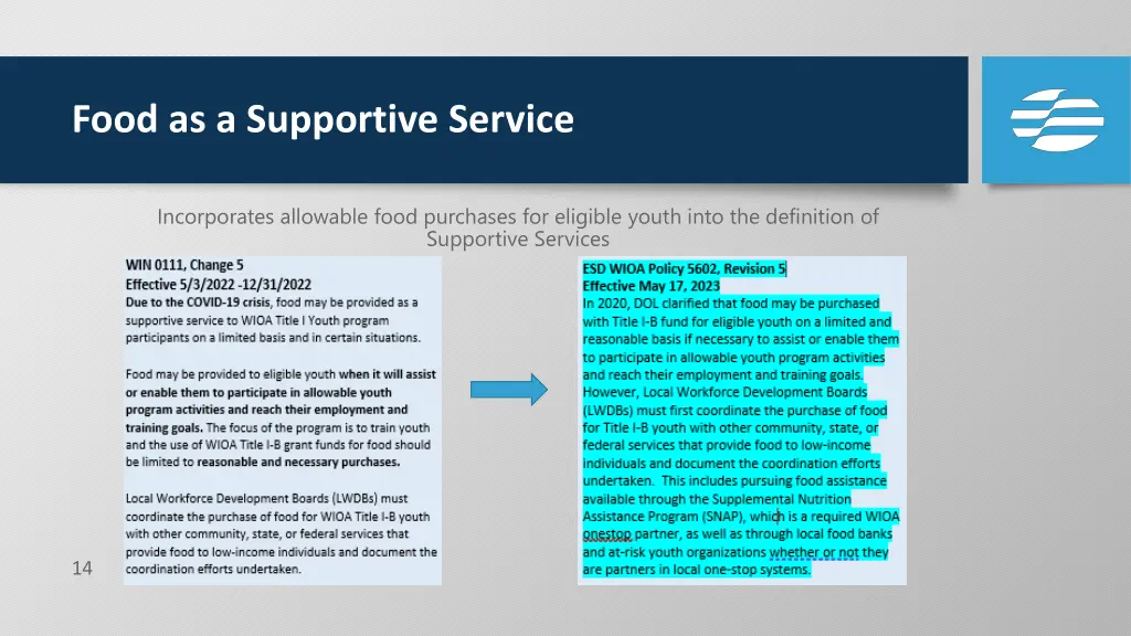 food as a supportive service