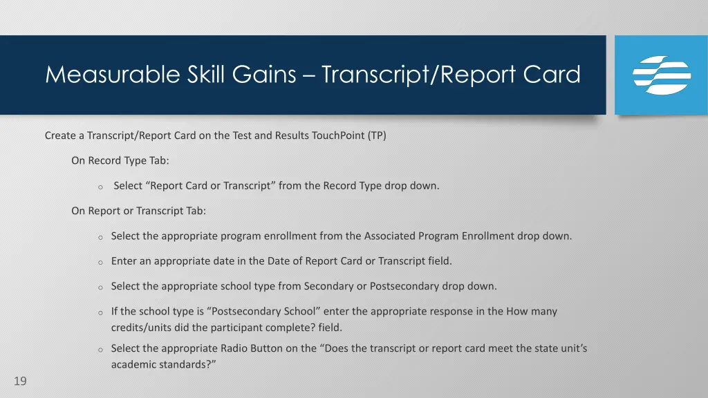 measurable skill gains transcript report card