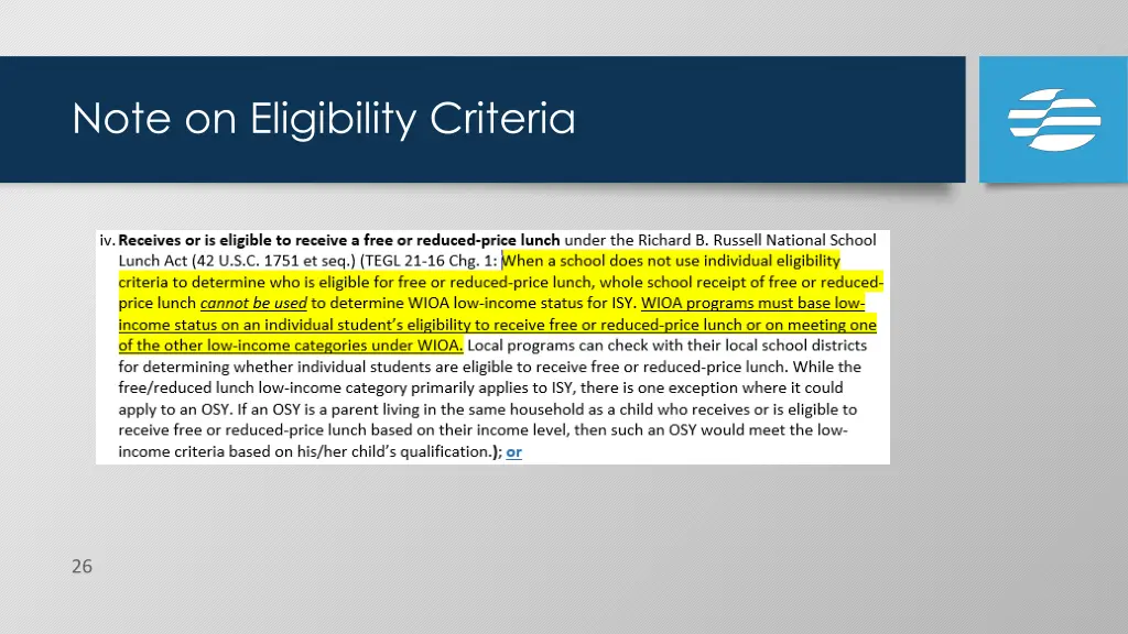 note on eligibility criteria