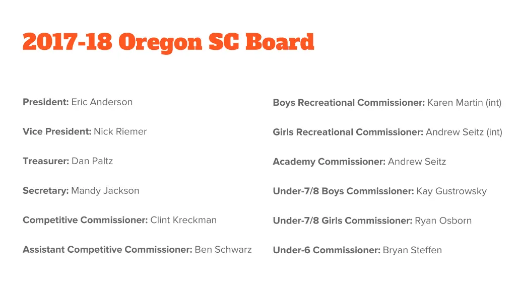 2017 18 oregon sc board
