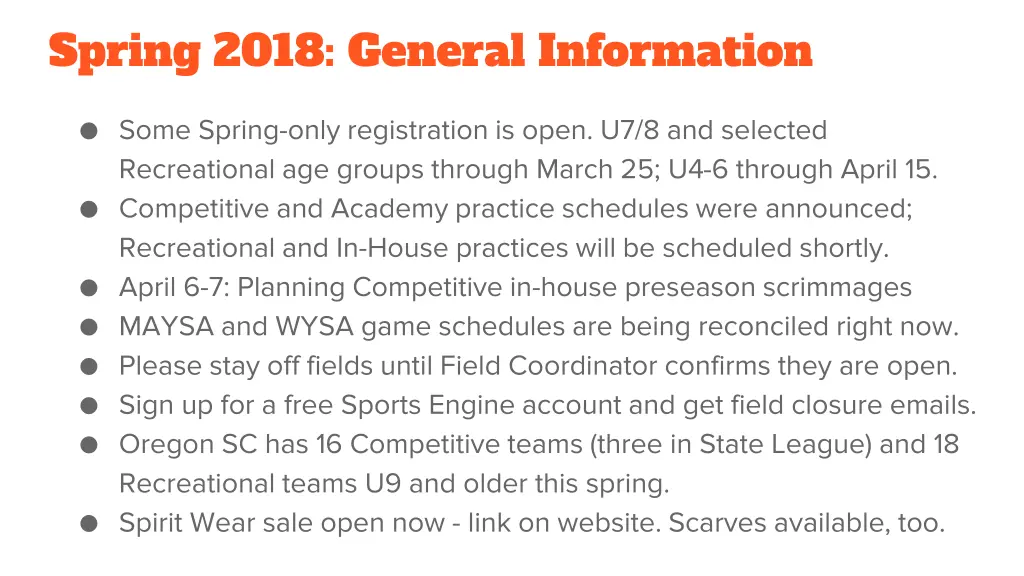 spring 2018 general information