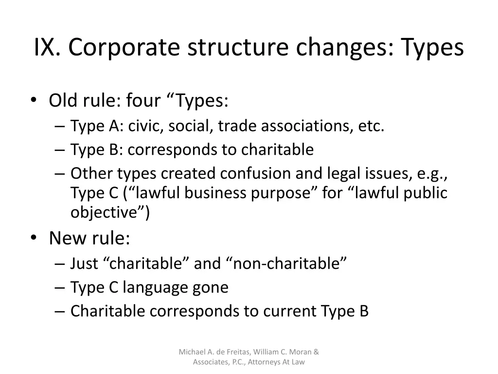 ix corporate structure changes types