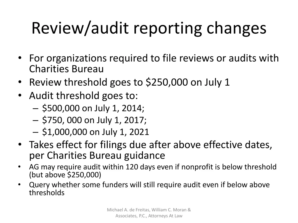 review audit reporting changes