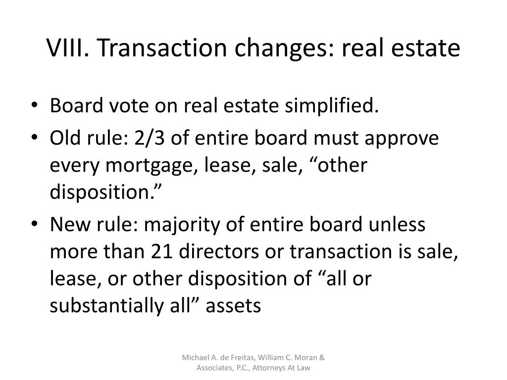 viii transaction changes real estate