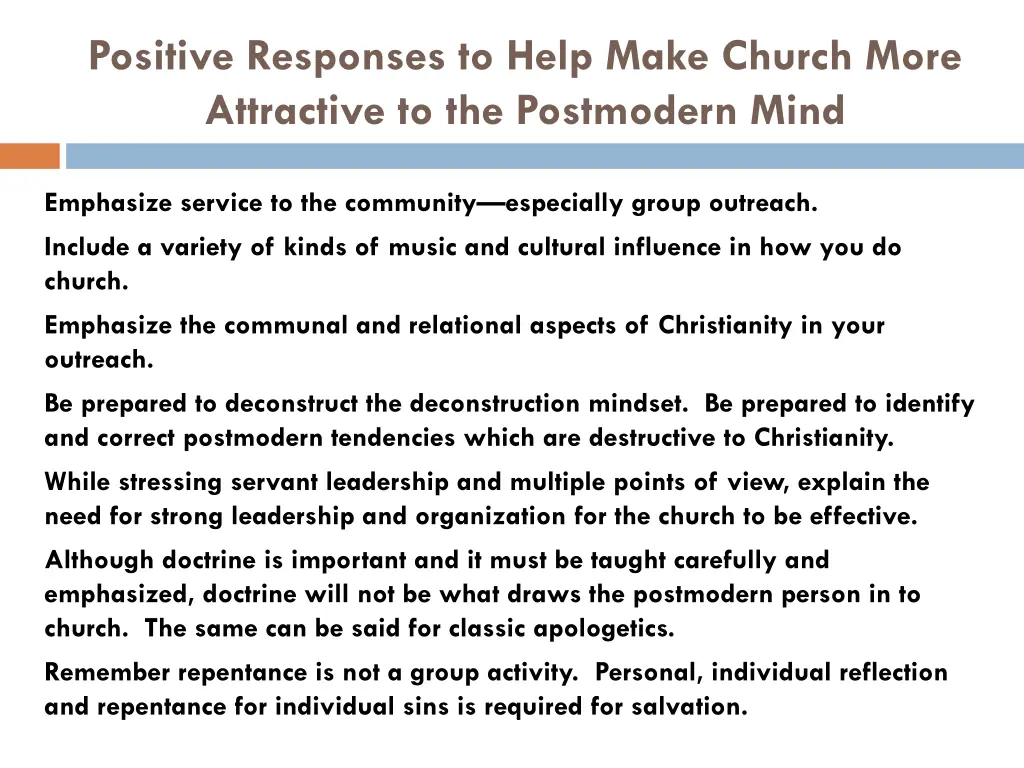 positive responses to help make church more