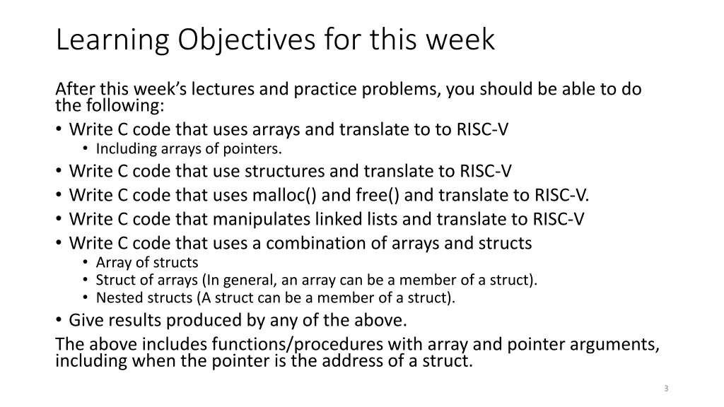 learning objectives for this week