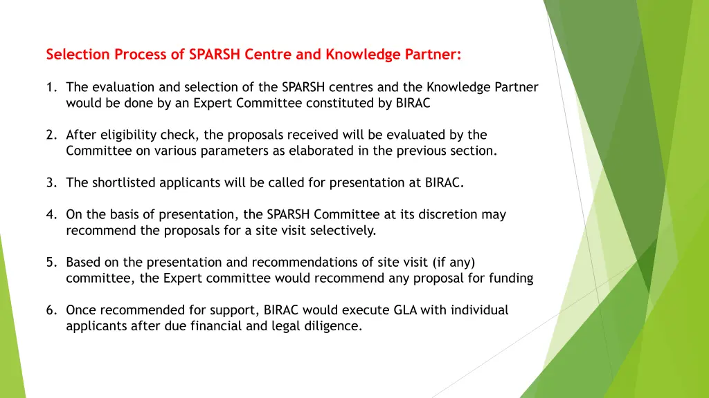 selection process of sparsh centre and knowledge