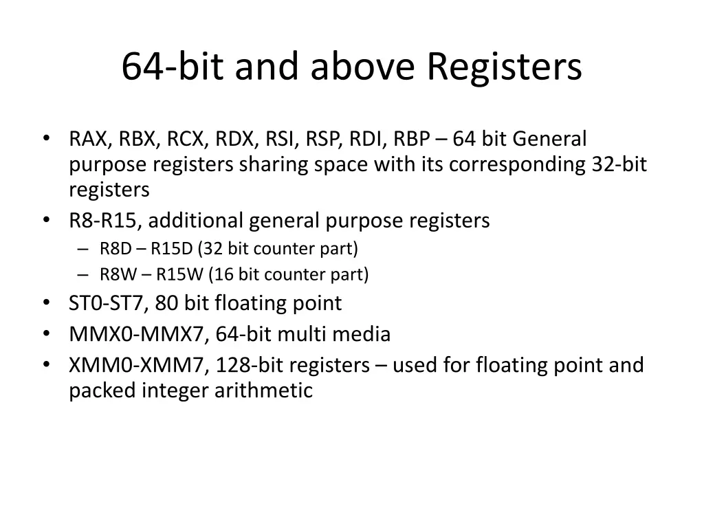 64 bit and above registers