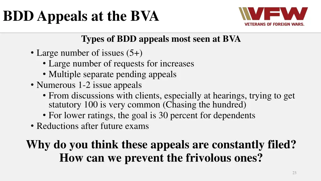 bdd appeals at the bva