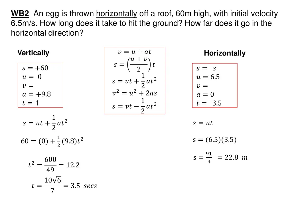 wb2 an egg is thrown horizontally off a roof