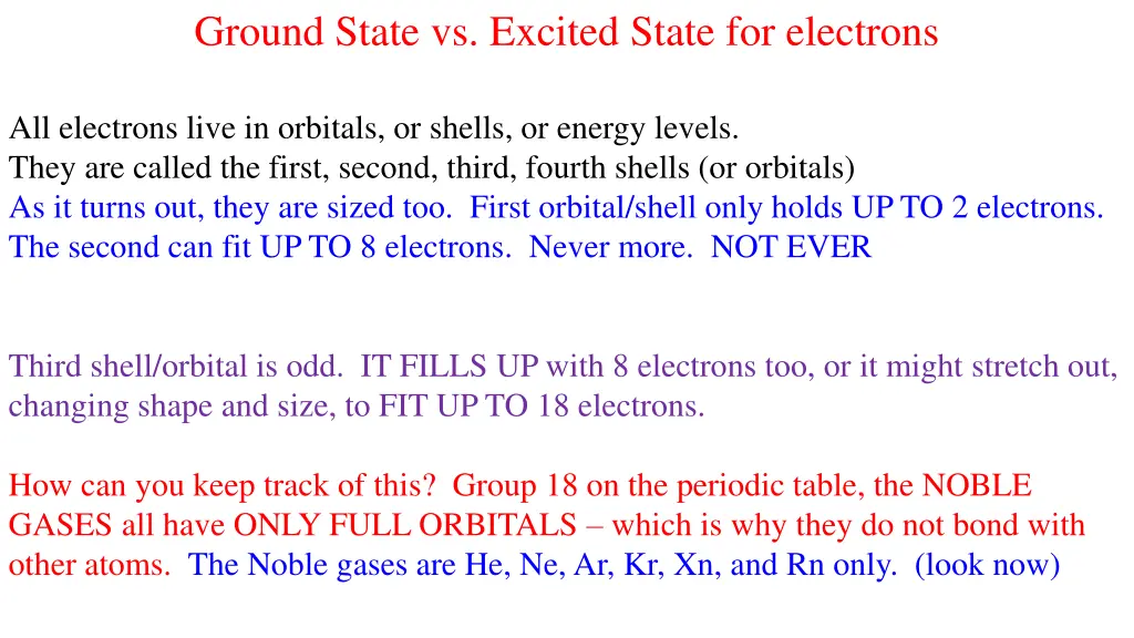 ground state vs excited state for electrons