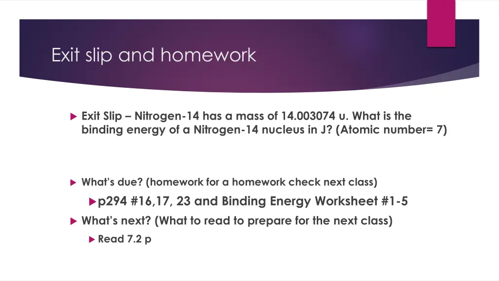exit slip and homework