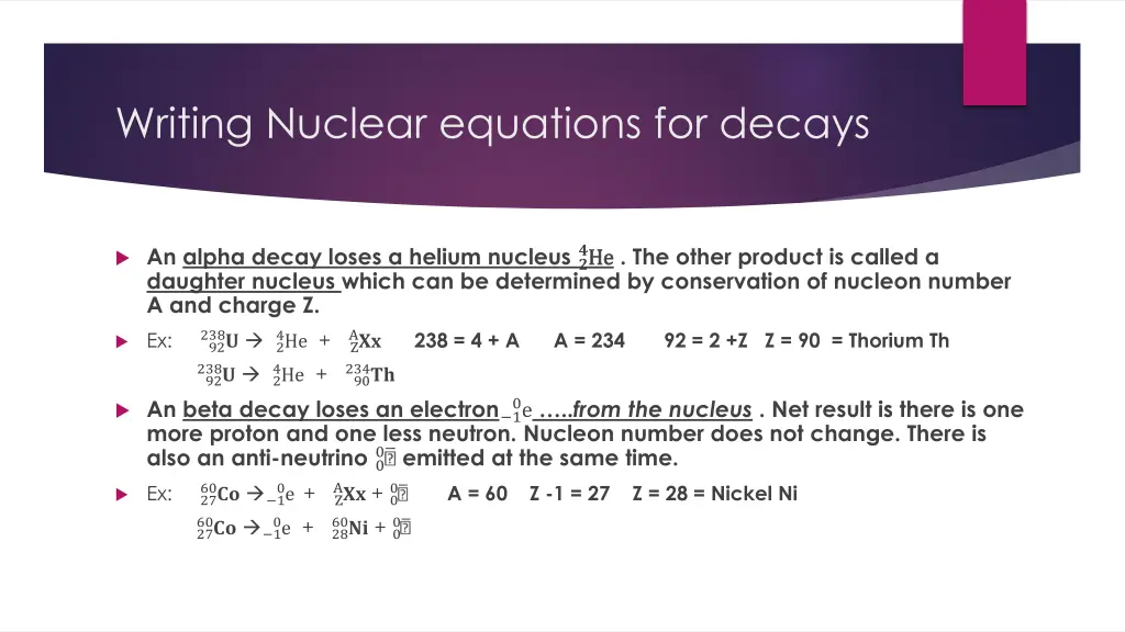 writing nuclear equations for decays