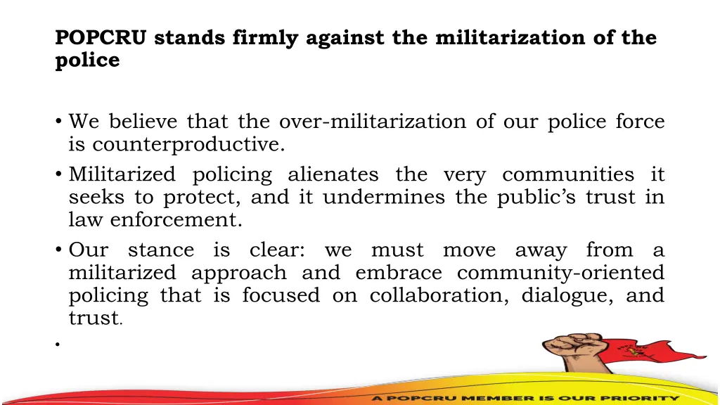 popcru stands firmly against the militarization