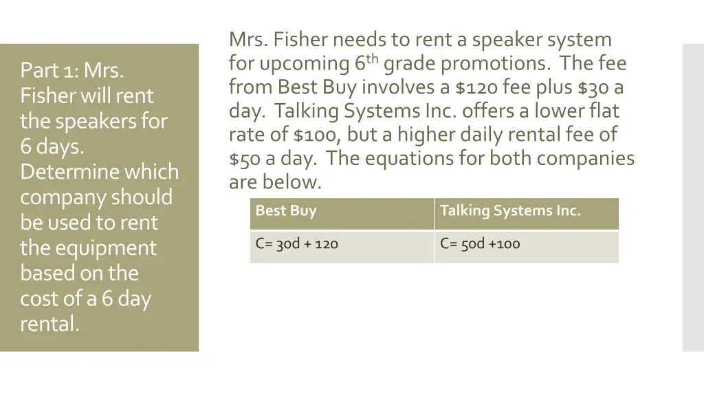 mrs fisher needs to rent a speaker system 1