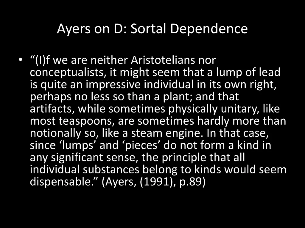 ayers on d sortal dependence