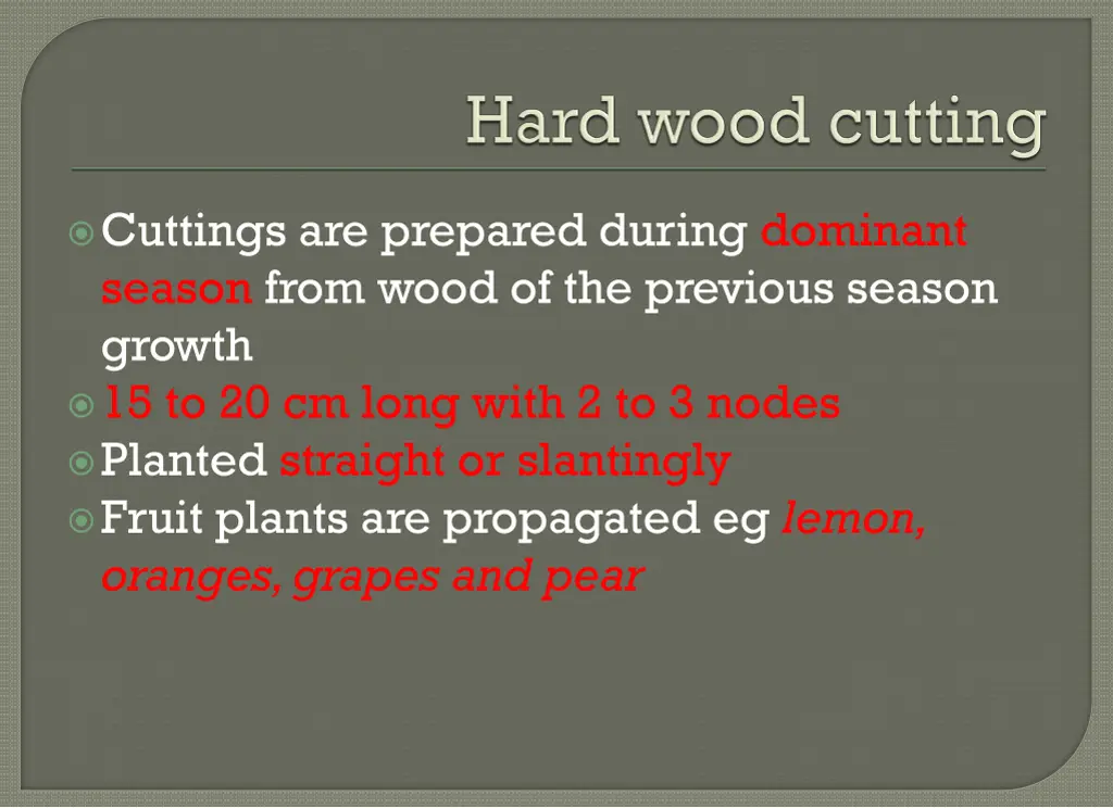 cuttings are prepared during dominant season from