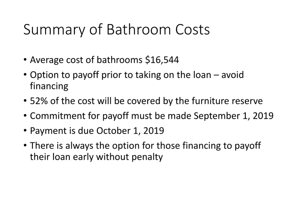 summary of bathroom costs