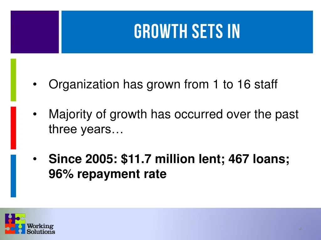 organization has grown from 1 to 16 staff