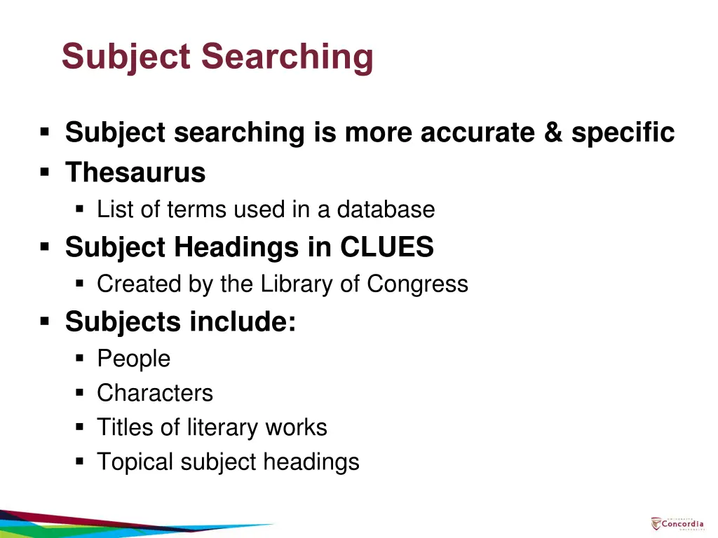 subject searching