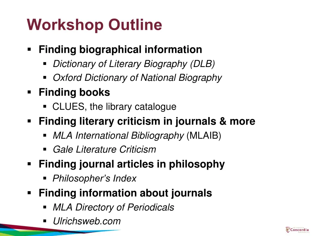 workshop outline