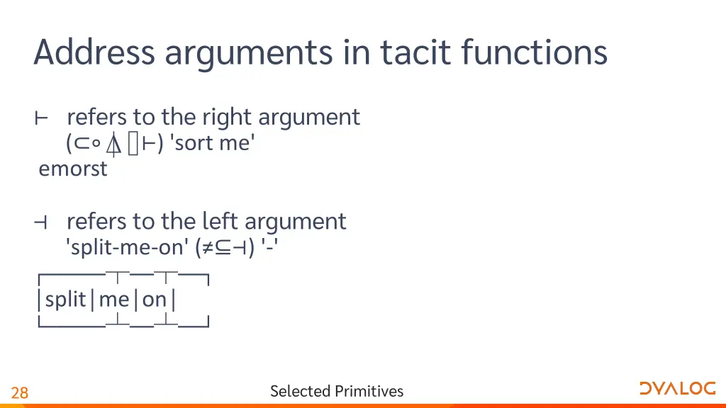 address arguments in tacit functions