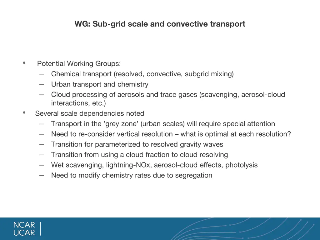 wg sub grid scale and convective transport