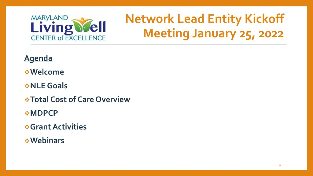 network lead entity kickoff meeting january