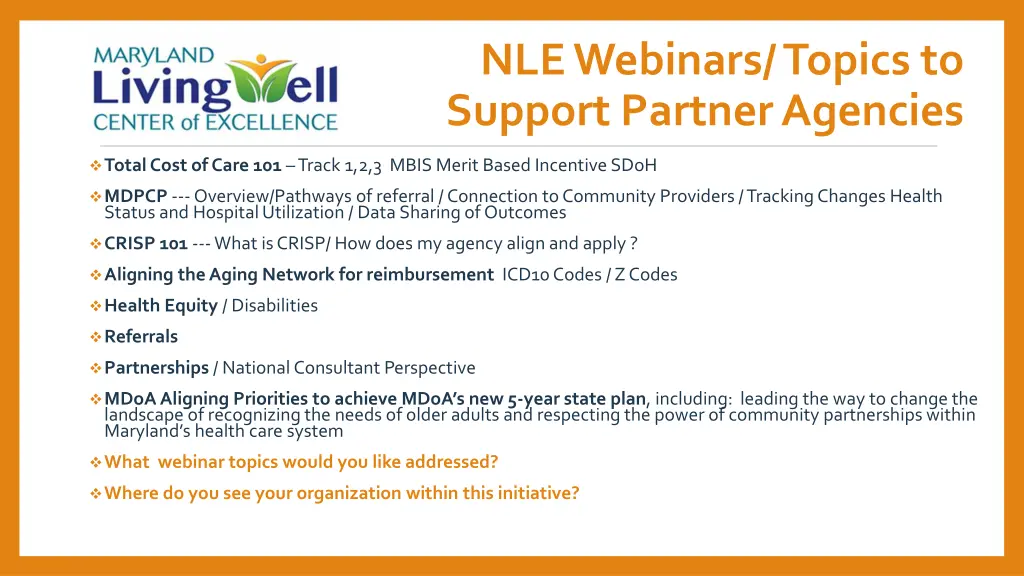 nle webinars topics to support partner agencies