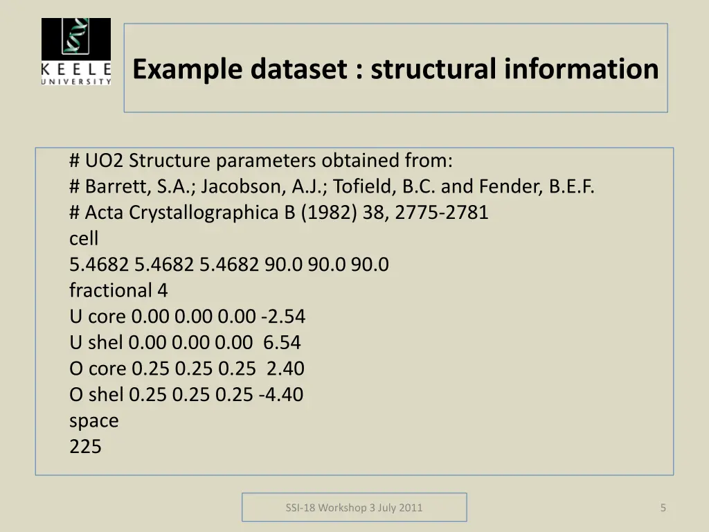 example dataset structural information