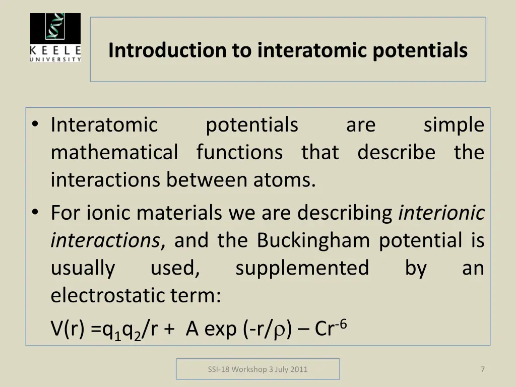 introduction to interatomic potentials