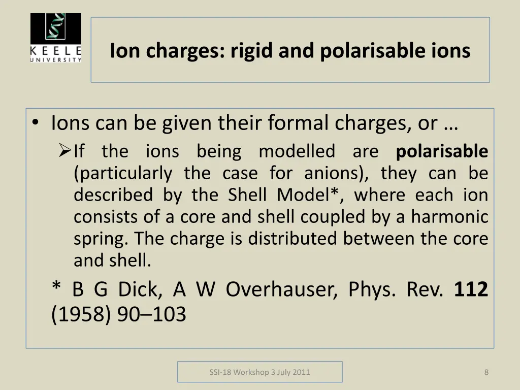 ion charges rigid and polarisable ions
