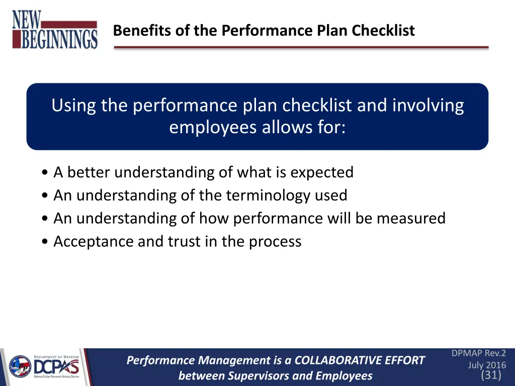benefits of the performance plan checklist