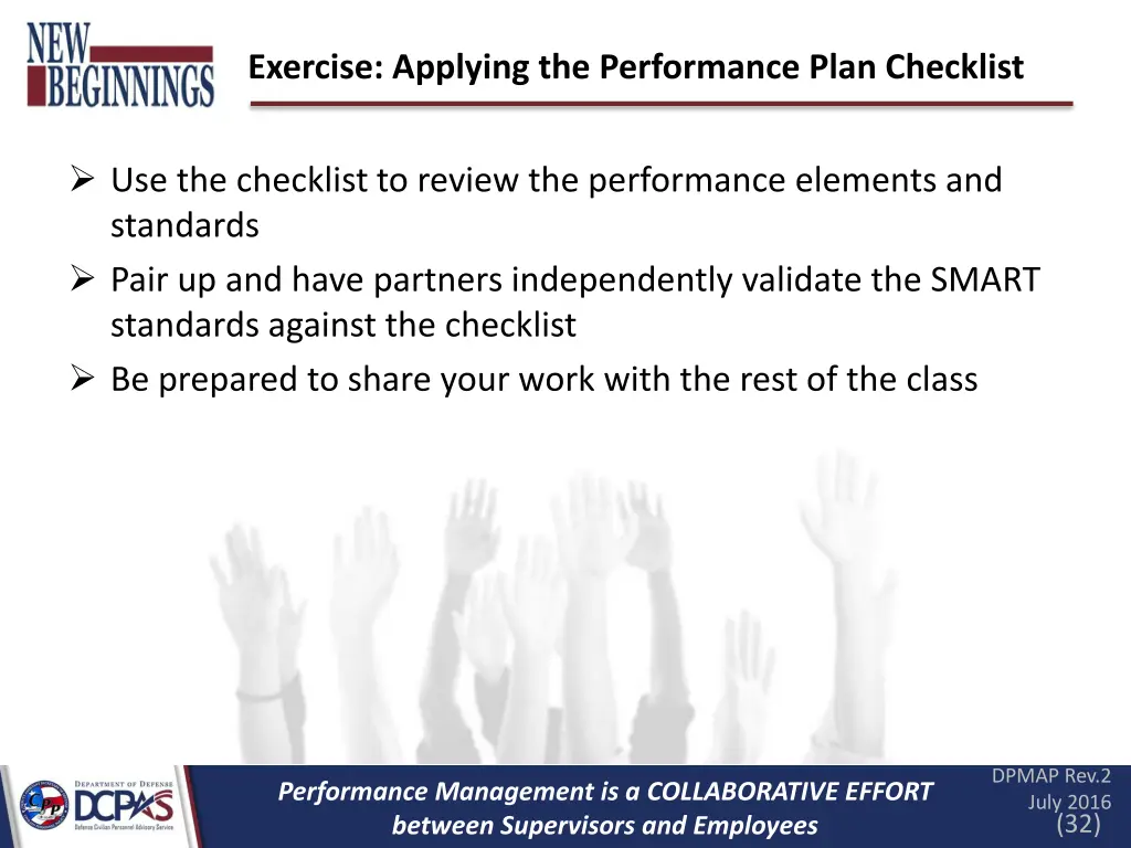 exercise applying the performance plan checklist