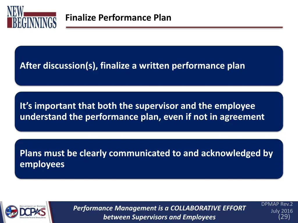 finalize performance plan