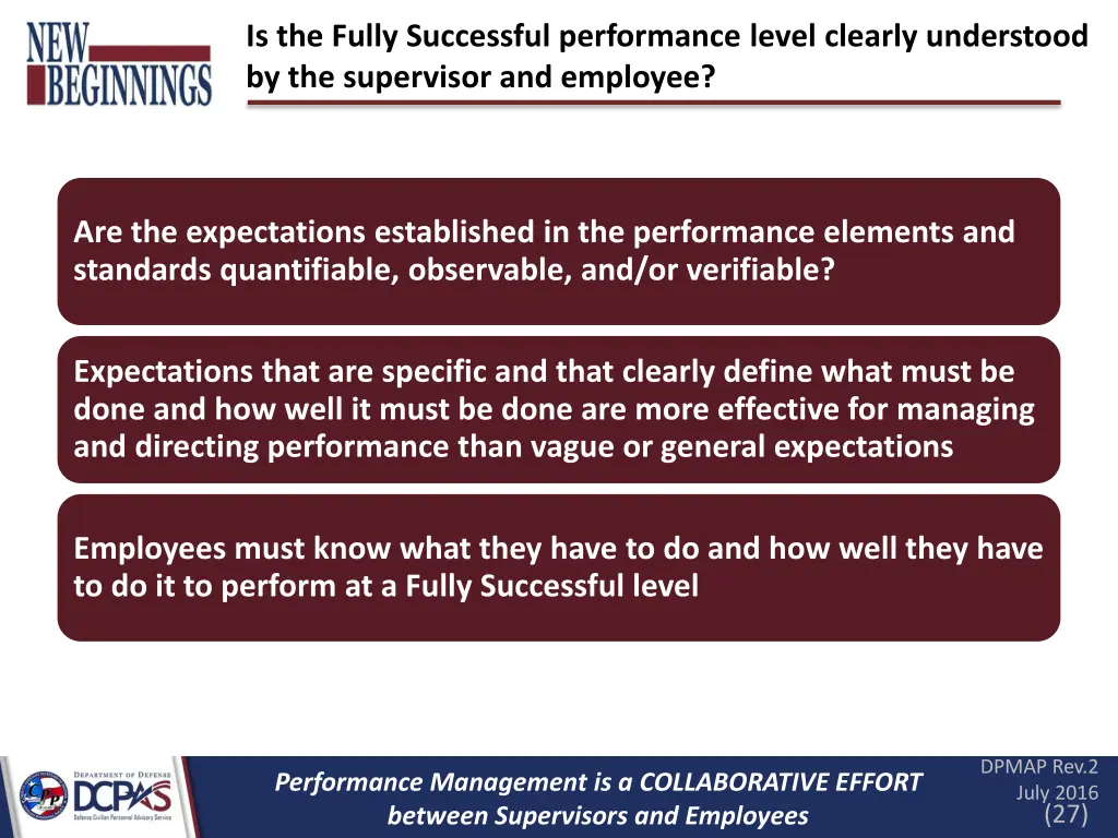is the fully successful performance level clearly