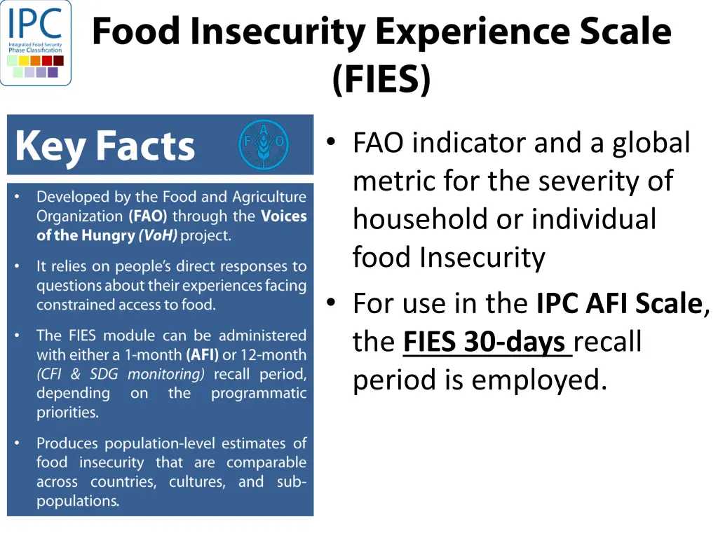 fao indicator and a global metric
