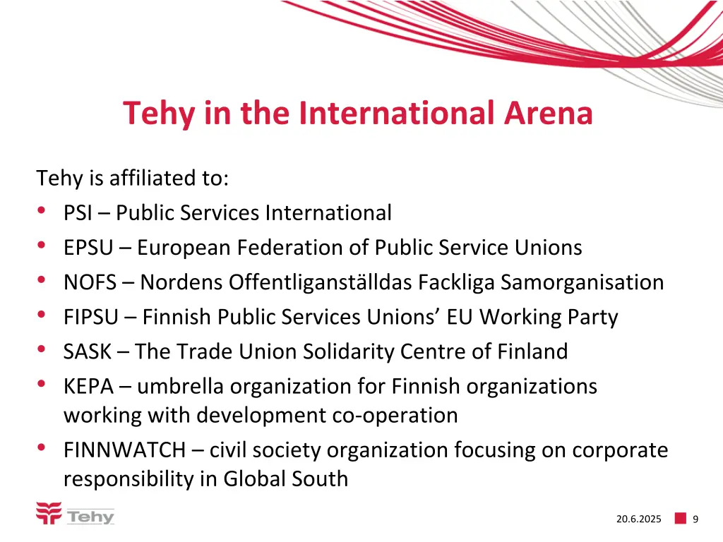 tehy in the international arena