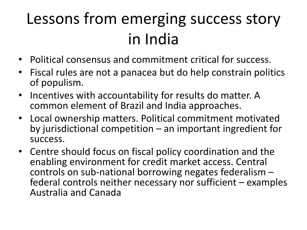lessons from emerging success story in india