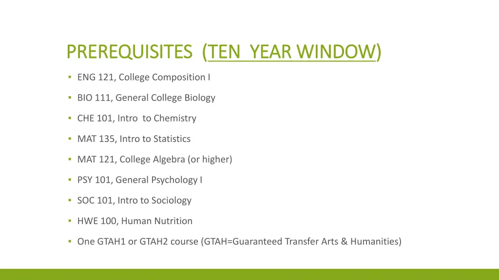 prerequisites prerequisites ten year window