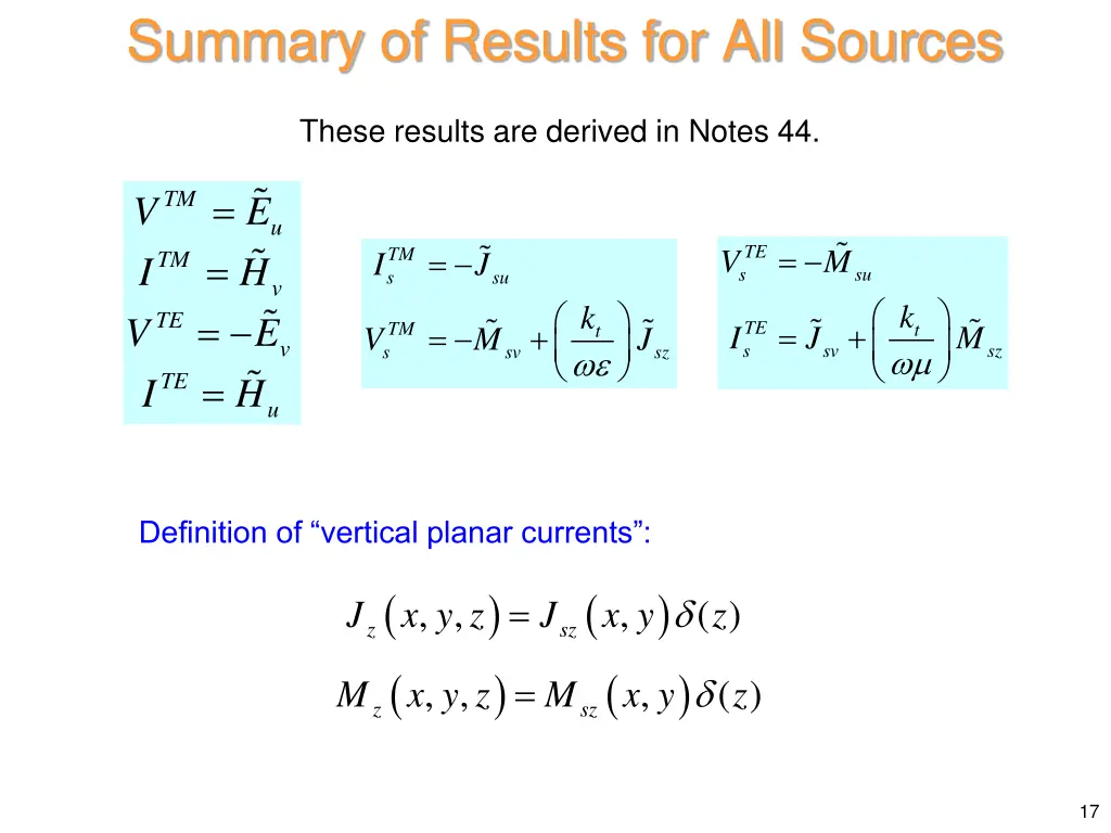 summary of results for all sources